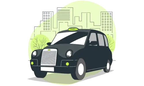 A black private hire taxi is parked in an urban setting, offering reliable transport for local and long-distance travel.
