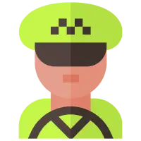 A stylized icon of a taxi driver wearing a green uniform and hat, representing private hire transport services